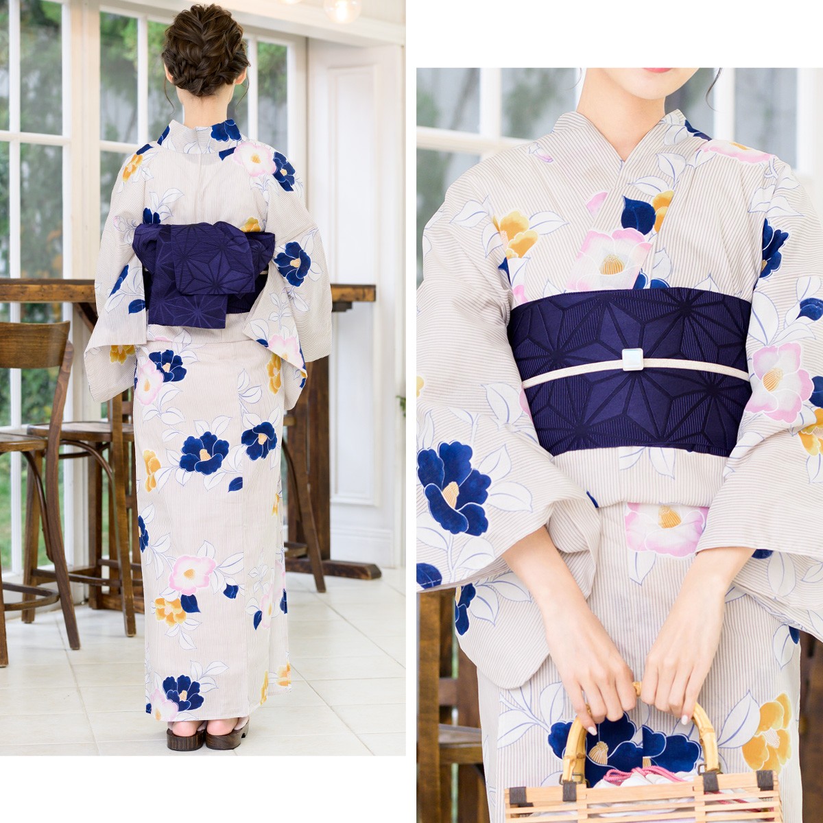 手縫い　浴衣　グレー utatane 浴衣 手染め注染浴衣3点セット utatane×注染工房 グレー