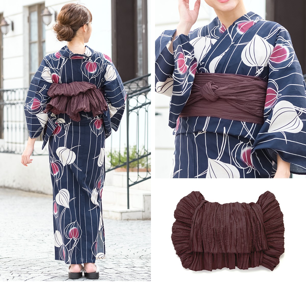bonheur saisons 浴衣 3点セット（浴衣/兵児帯/下駄） saisons