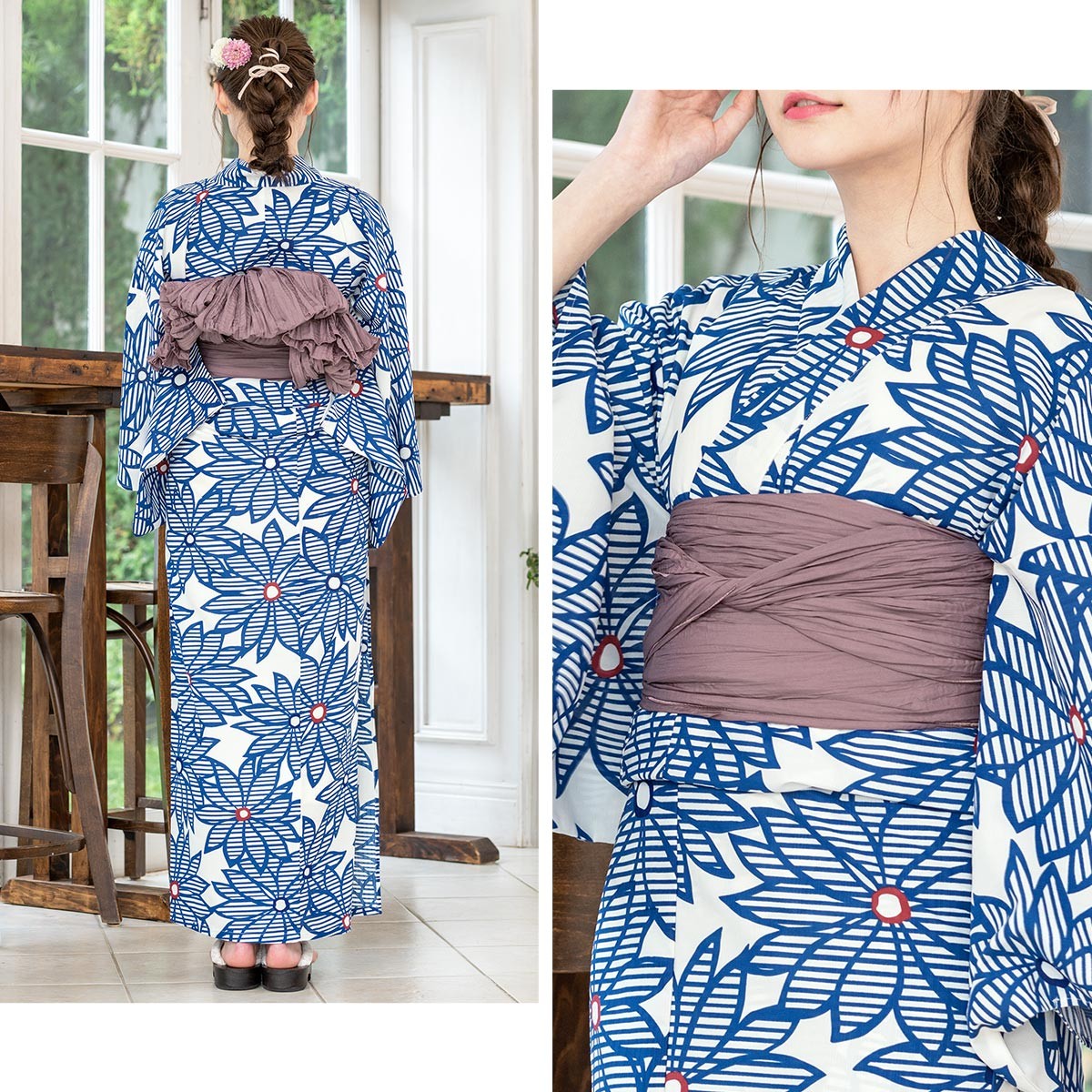 Soubien 花柄 セパレート浴衣 3点セット SOUBIEN 浴衣 レディース セット 浴衣セット 大人 3点セット 青