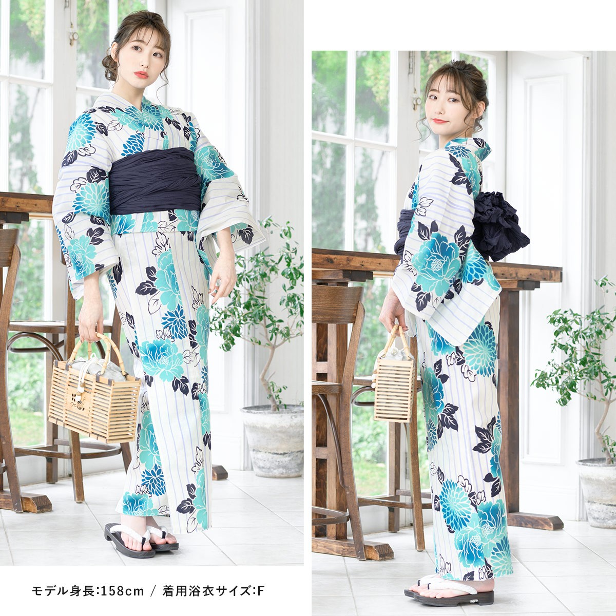 新品☆呉服屋♪大人モダン！麻の葉柄 上品な夏着物 浴衣3点