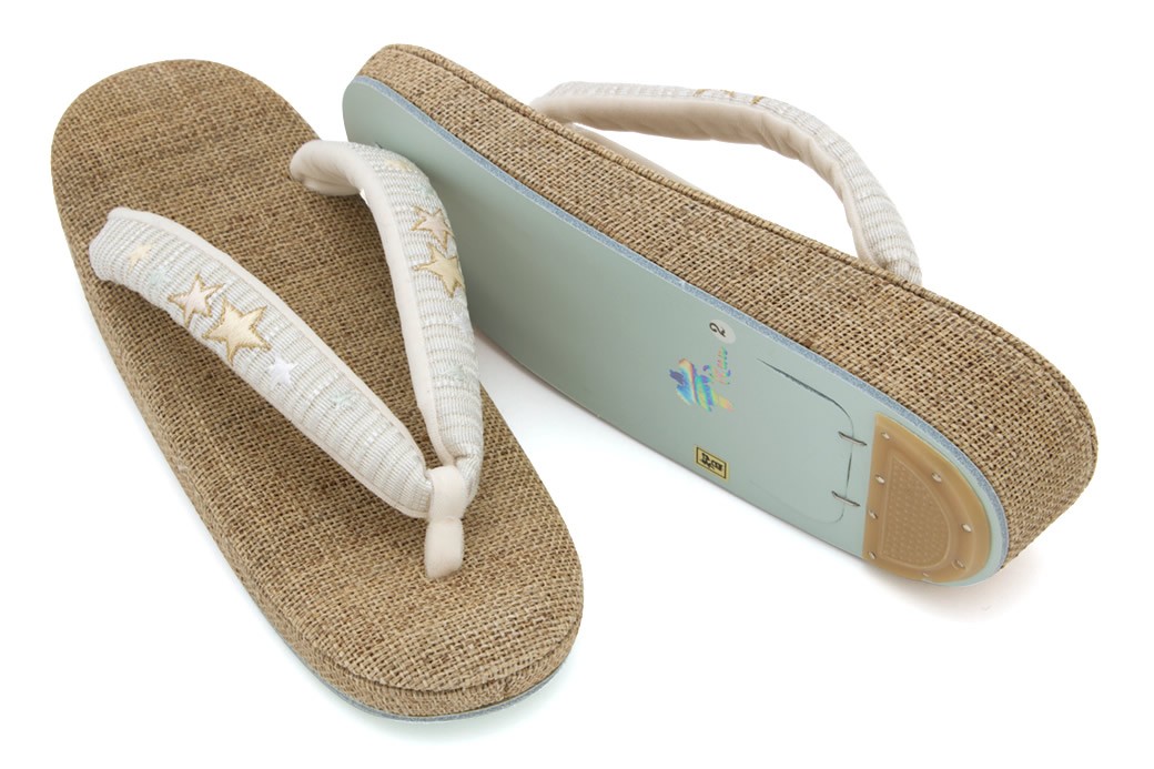 草履 レディース 茶色 ブラウン 灰水色 星 刺繍 本麻台 正絹鼻緒 ぞうり 和装履物 ファンシー カジュアル 女性用 日本製 SOUBIEN（創美苑） 草履 レディース 女性 茶色 ブラウン 灰水色 星