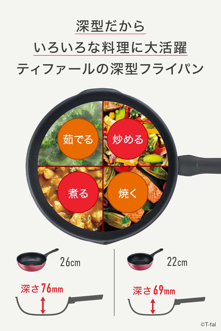 ティファール クランベリーレッド マルチパン 22cm B55975 ( 1個
