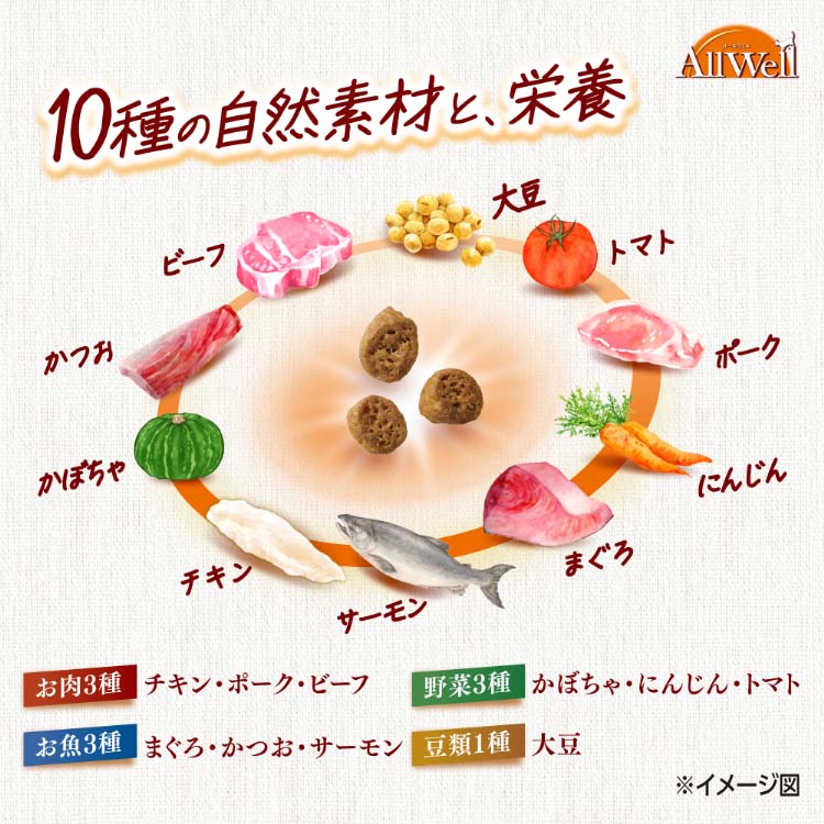 AllWell 10種の自然素材 室内猫用 チキン味 ドライフード ( 1.3kg