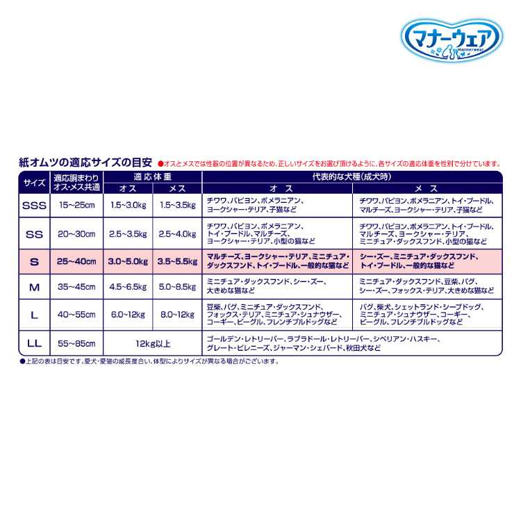 マナーウェア 長時間快適オムツ 男女共用S 犬用 おむつ ( 30枚入
