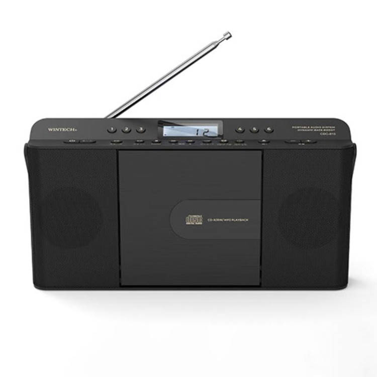 WINTECH CDクロックラジオ スリムデザイン AC電源／乾電池式 ブラック