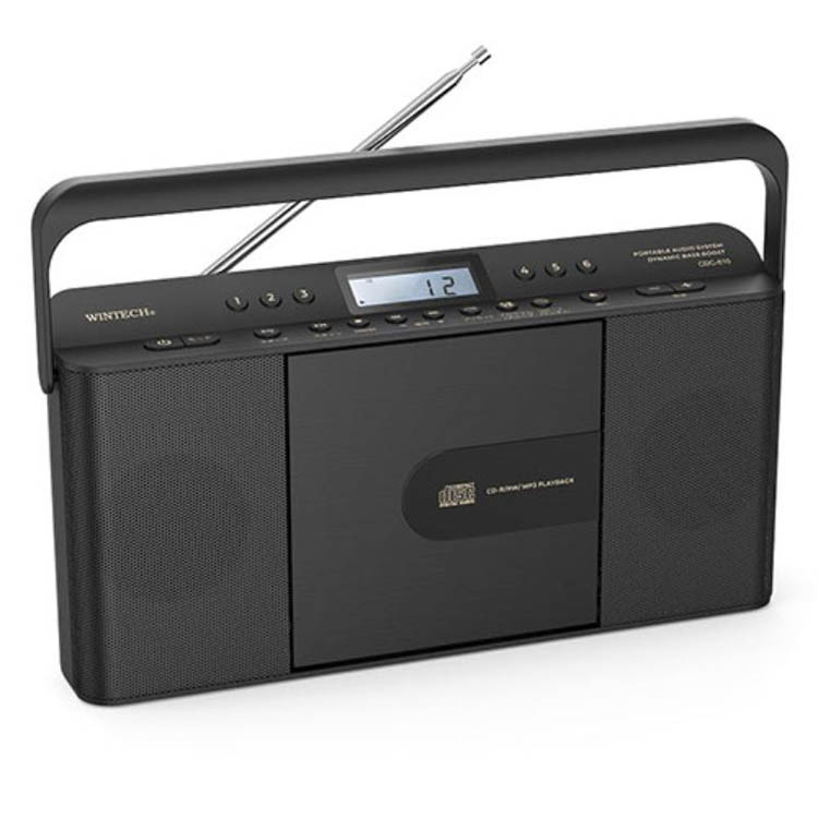 WINTECH CDクロックラジオ スリムデザイン AC電源／乾電池式 ブラック