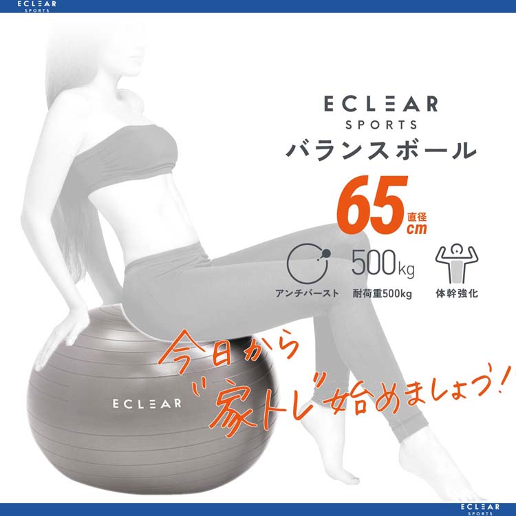 エレコム バランスボール 65cm アンチバースト 筋トレ 体幹 ポンプ付き