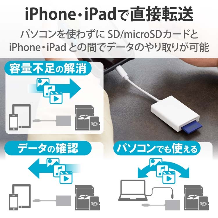 エレコム Lightningカードリーダー SD+マイクロSD iPhone ホワイト MR