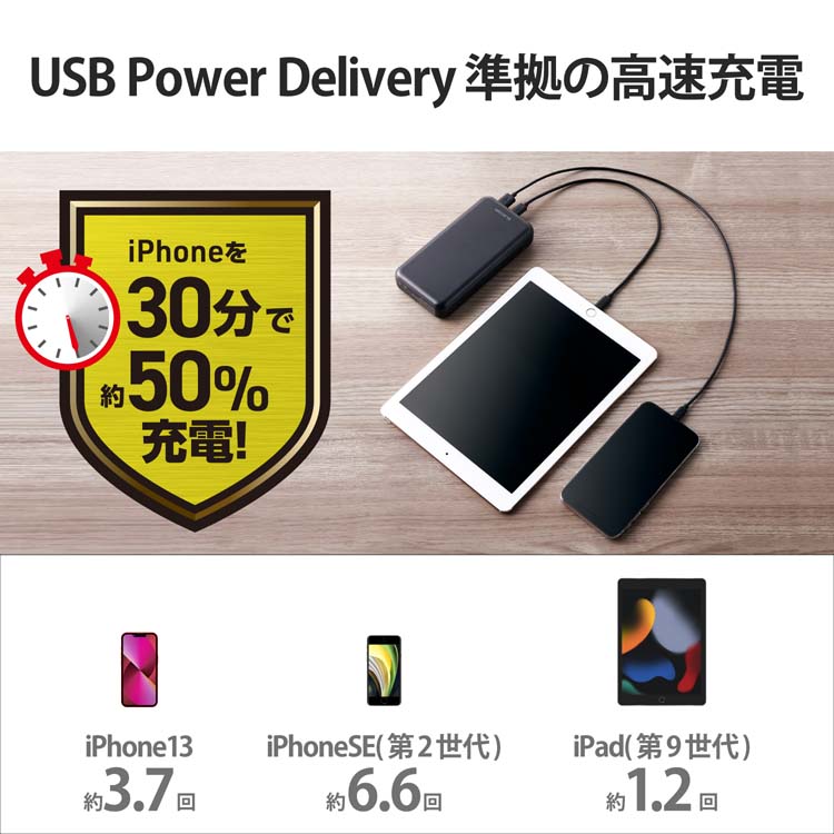 エレコム モバイルバッテリー 急速充電 大容量 20000mAh 20w 充電器