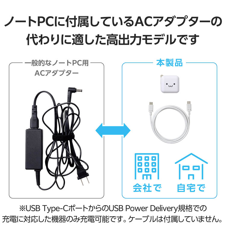 エレコム USB Type-C 65W 充電器 PPS 急速 iPhone17 対応 小型 しろ