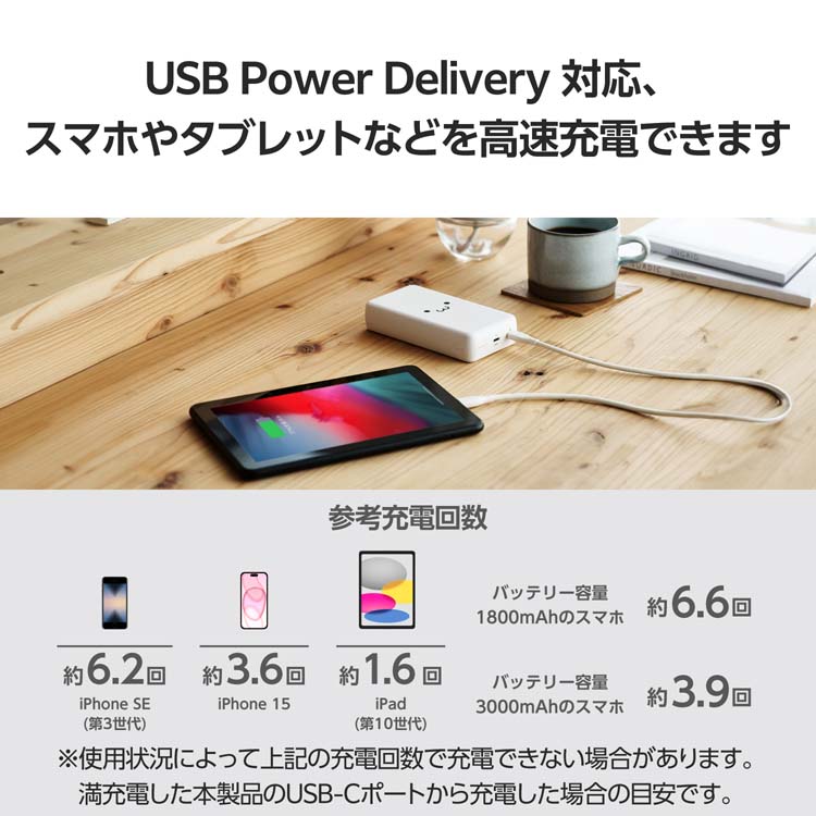 エレコム モバイルバッテリー 20000mAh 大容量 PD 最大20W しろちゃん