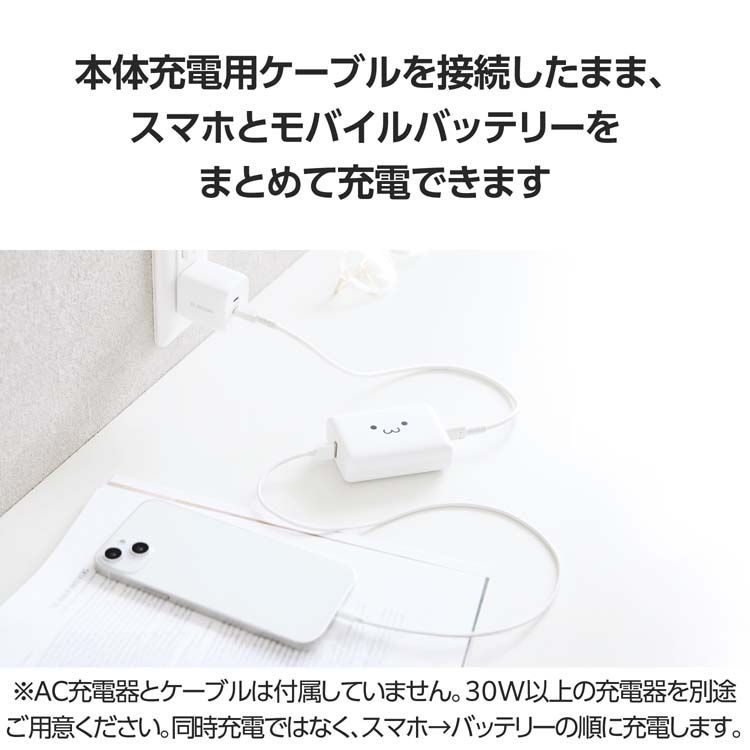 エレコム モバイルバッテリー 10000mAh 小型 PD 30W しろちゃん ( 1個