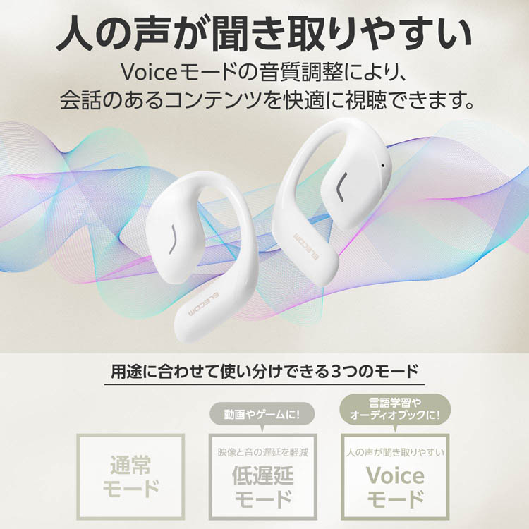 エレコム オープンイヤー型ワイヤレスイヤホン Bluetooth 5.4 スノー