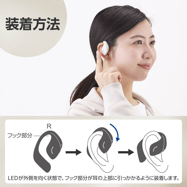 エレコム オープンイヤー型ワイヤレスイヤホン Bluetooth 5.4 スノー