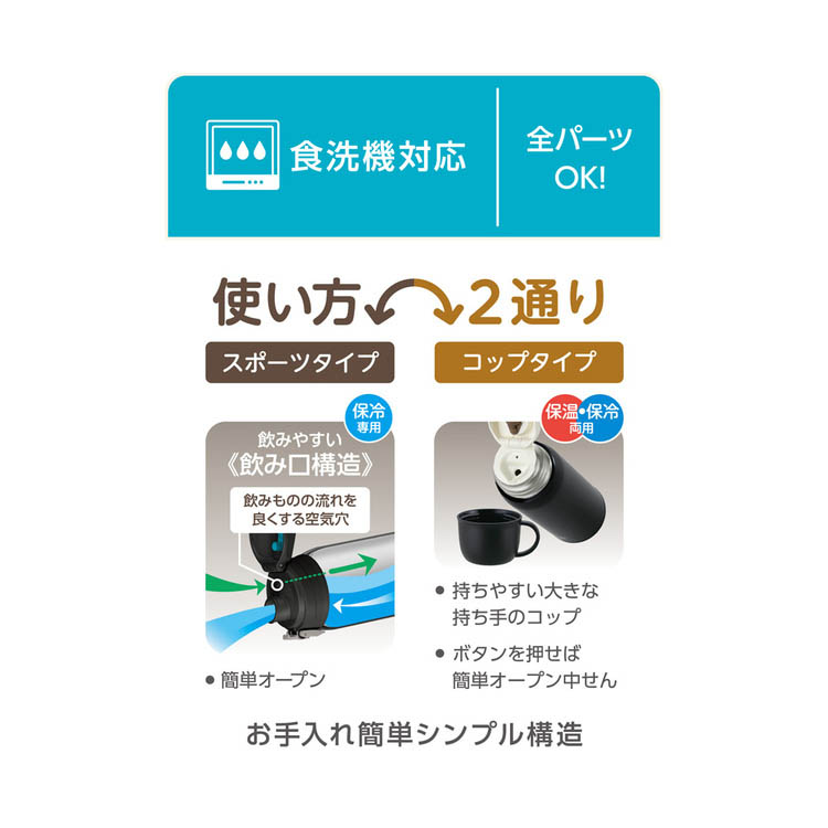 サーモス 真空断熱2ウェイボトル 食洗機対応 0.8L ベージュブラック