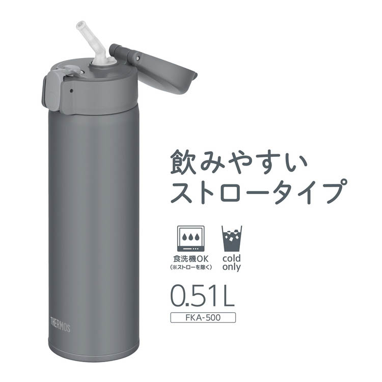 サーモス 真空断熱ストローボトル 食洗機対応 0.51L ダークグレー FKA