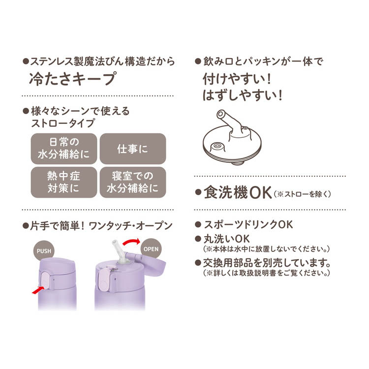 サーモス 真空断熱ストローボトル 食洗機対応 0.51L ラベンダー FKA