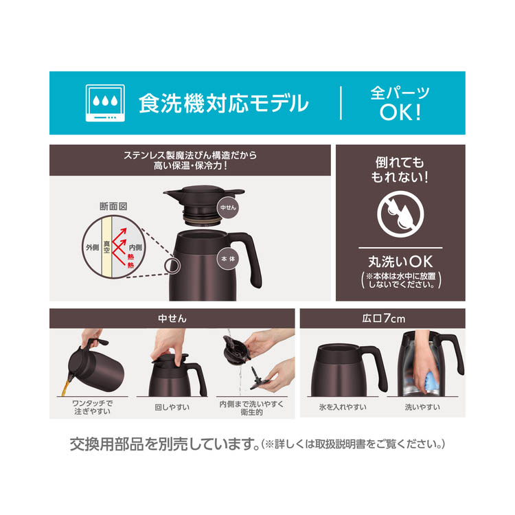 サーモス 食洗機対応 ステンレスポット 1.5L ブラウン TTG-1500 BW ( 1