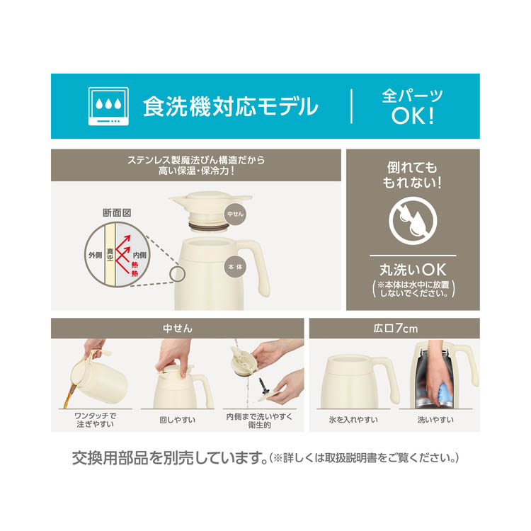 サーモス 食洗機対応 ステンレスポット 1.5L アイボリー TTG-1500 IV