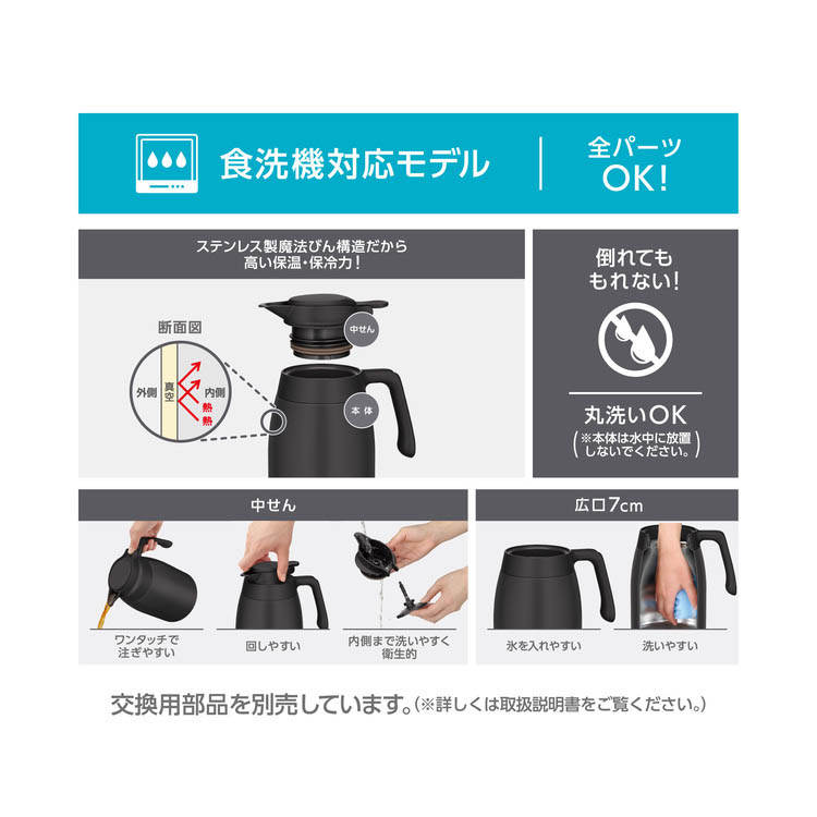 サーモス 食洗機対応 ステンレスポット 1.5L ダークグレー TTG-1500