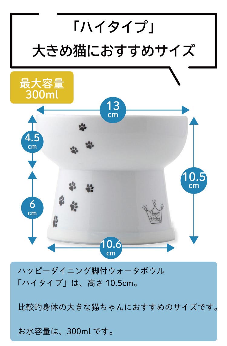 猫壱ダヤンハッピーダイニングウオーターボウル脚付ハイタイプ2個セット 猫用 脚付ウォーターボウル ハイタイプ 猫柄高さがあるので自然