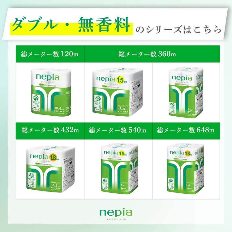 ネピア プレミアムソフト トイレットペーパー 1.5倍巻 ダブル 無香料
