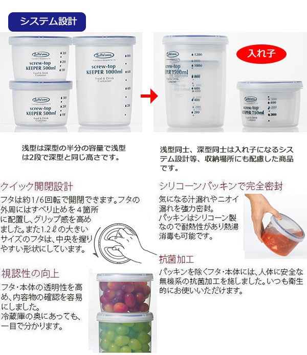 密閉容器 保存容器 抗菌 スクリュートップキーパー 1500ml 深型 ( 1コ