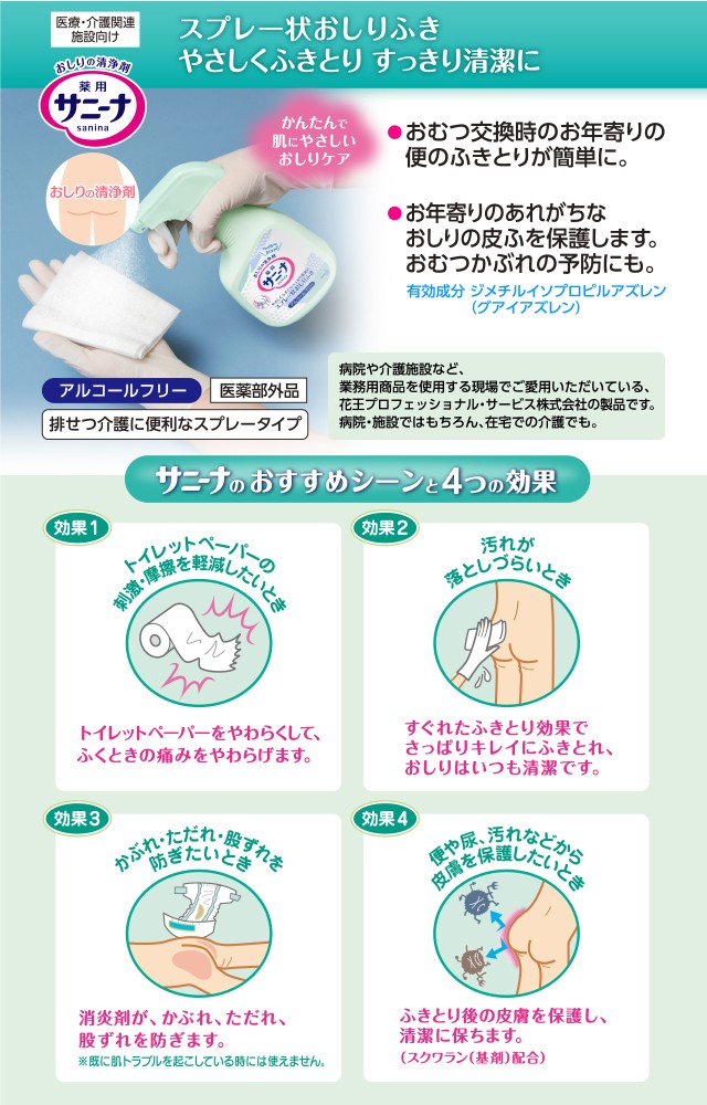 サニーナ 薬用スプレー状 おしりふき 業務用 ( 400ml*12本 )/ 花王プロフェッショナル :4901301369475:爽快ドラッグ -  通販 - Yahoo!ショッピング