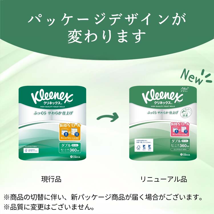 クリネックス 長持ち トイレットペーパー ダブル ( 45m×8ロール