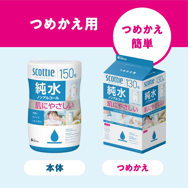スコッティ ウェットティッシュ 純水 ノンアルコール つめかえ用 ( 130