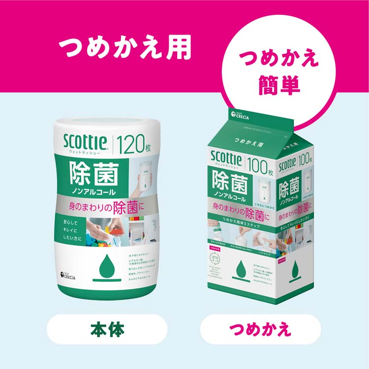 スコッティ ウェットティッシュ 除菌 ノンアルコール つめかえ用 ( 100
