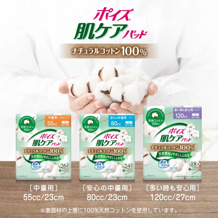 ポイズ 肌ケアパッド ナチュラルコットン100％ 多い時も安心用 ( 18枚