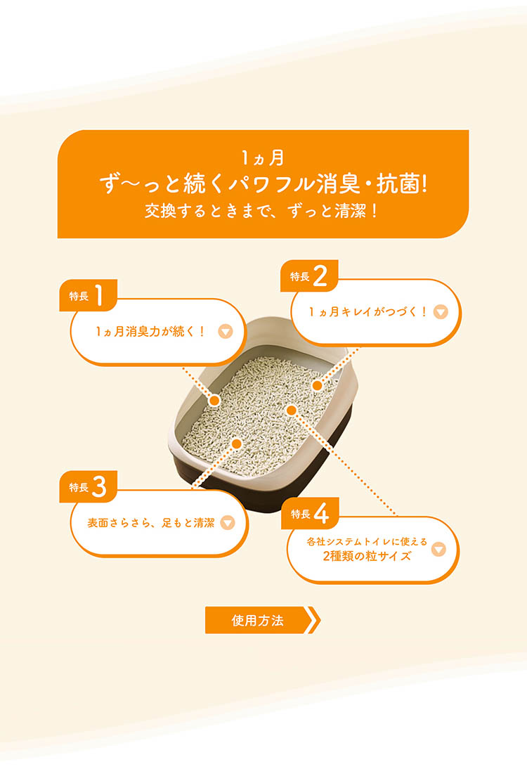 キミおもい パワフル消臭・抗菌 システムトイレ用ネコ砂 散らばり