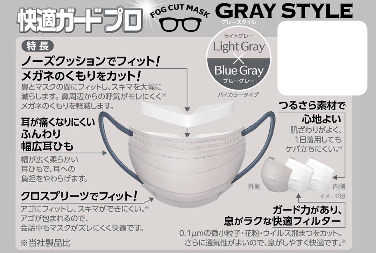 快適ガード プロ プリーツタイプ グレースタイル ふつうサイズ マスク