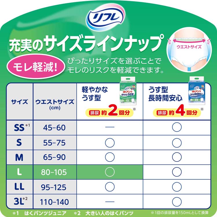 リフレ はくパンツ 軽やかなうす型 L【リブドゥ】 ( 30枚入 )/ 大人用