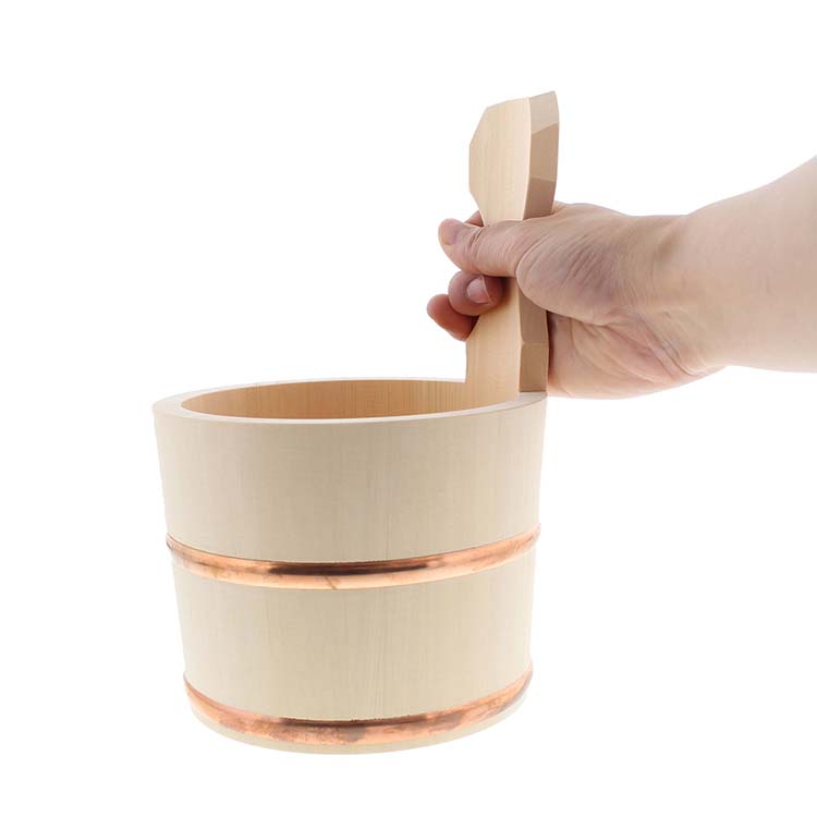 ５寸片手桶  ざる 天然さわらの手桶（打ち水）墓参桶（5寸）直径15.5cm（竹タガ）【現品