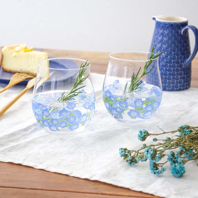 花文 hanafumi ペアフリーグラス ネモフィラ柄 日本製 365ml G099-T297