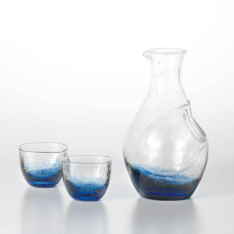 江戸硝子 八千代窯 冷酒カラフェ・酒杯セット 専用木箱入 G641-M81 ( 1