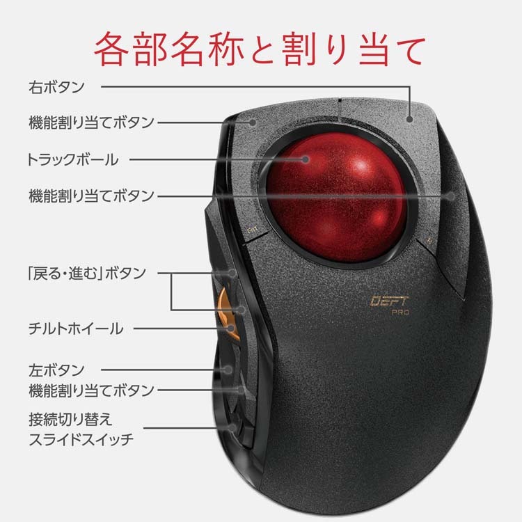 エレコム トラックボールマウス 有線／無線／Bluetooth 8ボタン 