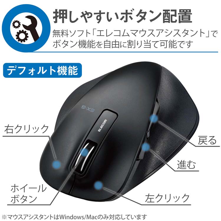 エレコム ワイヤレスマウス 無線 2.4GHz 5ボタン ブルーLED L