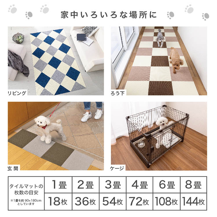 おくだけ吸着 ペット用撥水タイルマット 30×30cm ネイビーブルー ( 20