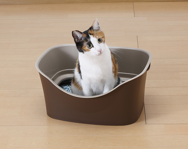 Pety 猫用トイレ ラージ ブラウン ラクラク猫トイレ ダブルブロック ブラウン ( 1セット ) : 爽快