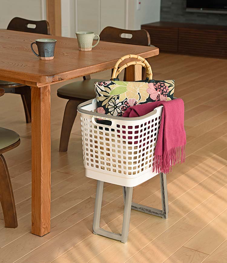 腰らくバスケット ホワイト グレー 洗濯かご 脚付き 折りたたみ ( 1個