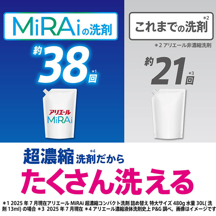 アリエール 洗濯洗剤 MiRAi 超濃縮コンパクト洗剤 詰め替え 超ジャンボ