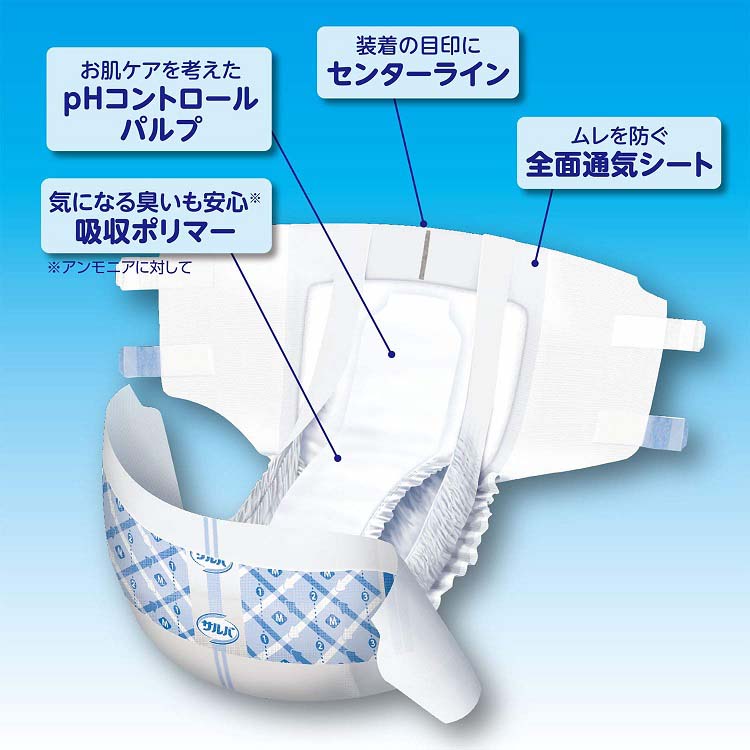 ８パックセット サルバ 大人用おむつ Lサイズ テープ止め 8回吸収 大人用紙おむつ、介護用品、軽失禁用品等を販売している白十字