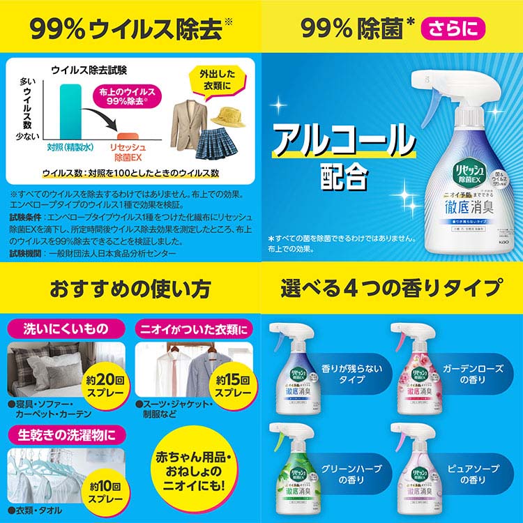リセッシュ 除菌EX ワイドジェット ストロング 香りが残らないタイプ 本体 390mL 1セット（1個×3） 花王 - アスクル