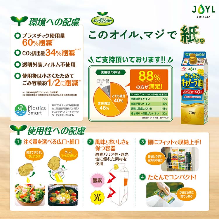 JOYL さらさら キャノーラ油 紙パック ( 700g*2本セット )/ 味の素 J