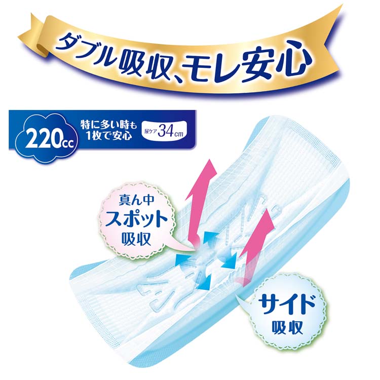 ライフリー さわやかパッド 220cc 特に多いときも1枚で安心用 34cm