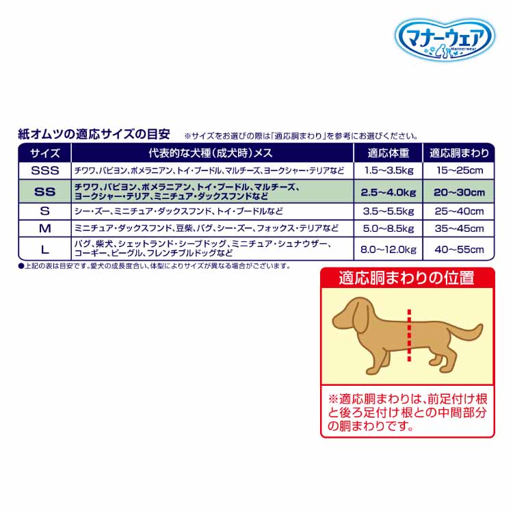 マナーウェア 長時間快適オムツ 女の子用SS 犬用 ( 34枚入×4