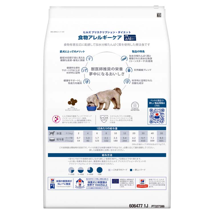 ヒルズ z/d 小粒 オリジナル 食物アレルギー＆皮膚ケア 犬用 特別療法
